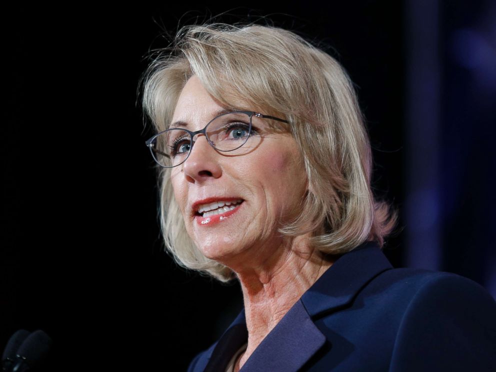 PHOTO: U.S. Education Secretary Betsy DeVos speaks during a dinner hosted by the Washington Policy Center, Oct. 13, 2017, in Bellevue, Wash.