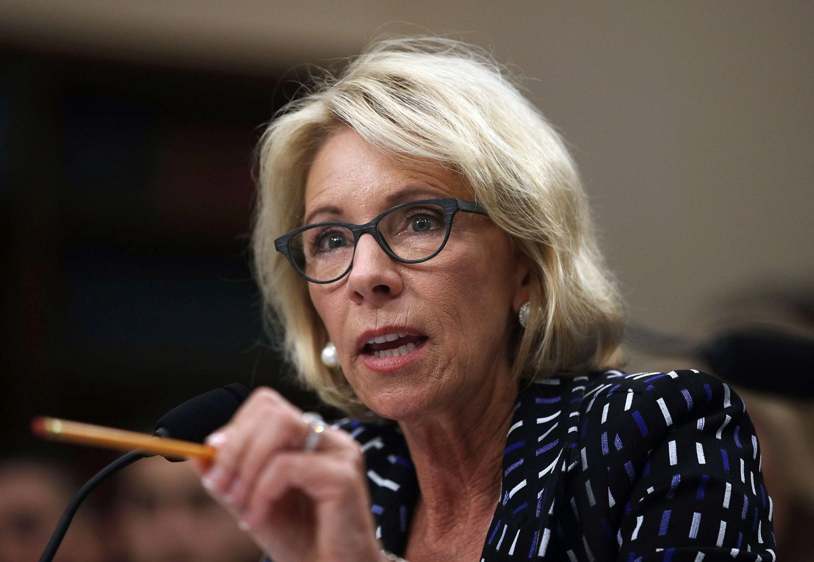 PHOTO: Secretary of Education Betsy DeVos testifies during a hearing before the Labor, Health and Human Services, Education and Related Agencies Subcommittee of the House Appropriations Committee May 24, 2017 on Capitol Hill in Washington, DC. 