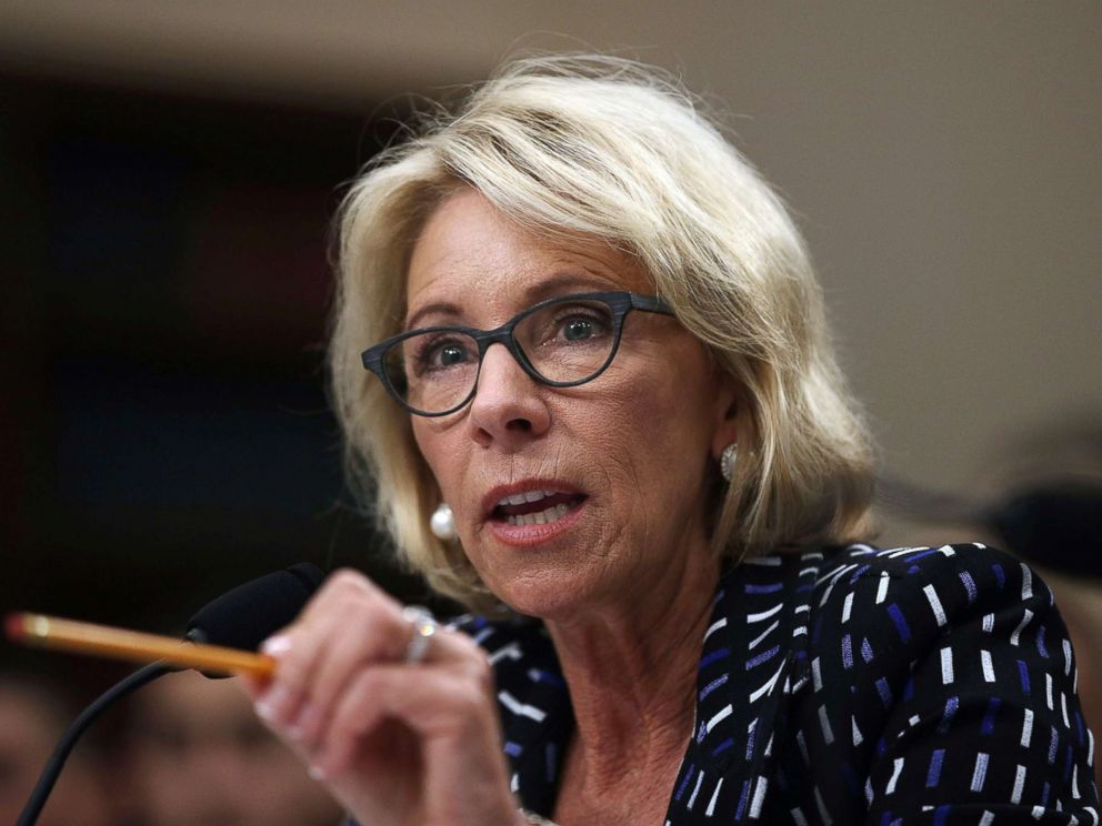 PHOTO: Secretary of Education Betsy DeVos testifies during a hearing before the Labor, Health and Human Services, Education and Related Agencies Subcommittee of the House Appropriations Committee May 24, 2017 on Capitol Hill in Washington, DC.
