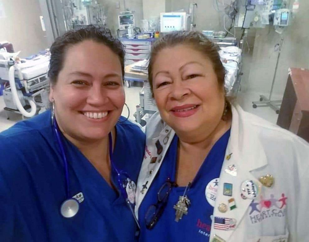 PHOTO: Betsy Arlene Tirado, a pediatric cardiac ICU nurse manager, says she hasn't seen such a major shift in processes in health care since the HIV/AIDS pandemic, when her mom, right, also named Betsy Tirado, worked as a nurse.