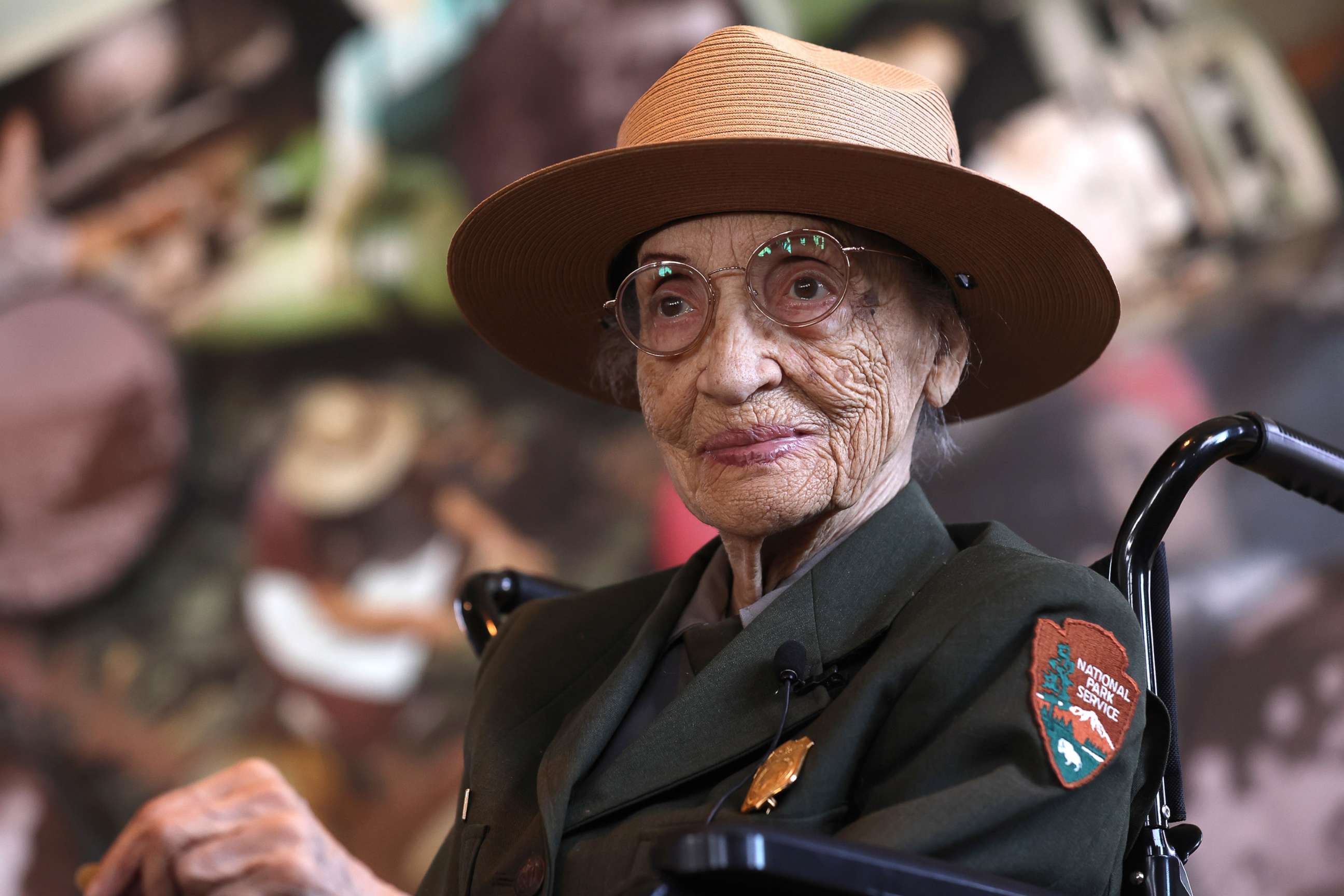 PHOTO: Betty Reid Soskin, the oldest full-time National Park Service ranger in the United States, announces her retirement to the press at the Rosie the Riveter/World War II Home Front National Historical Park on April 15, 2022 in Richmond, Calif.