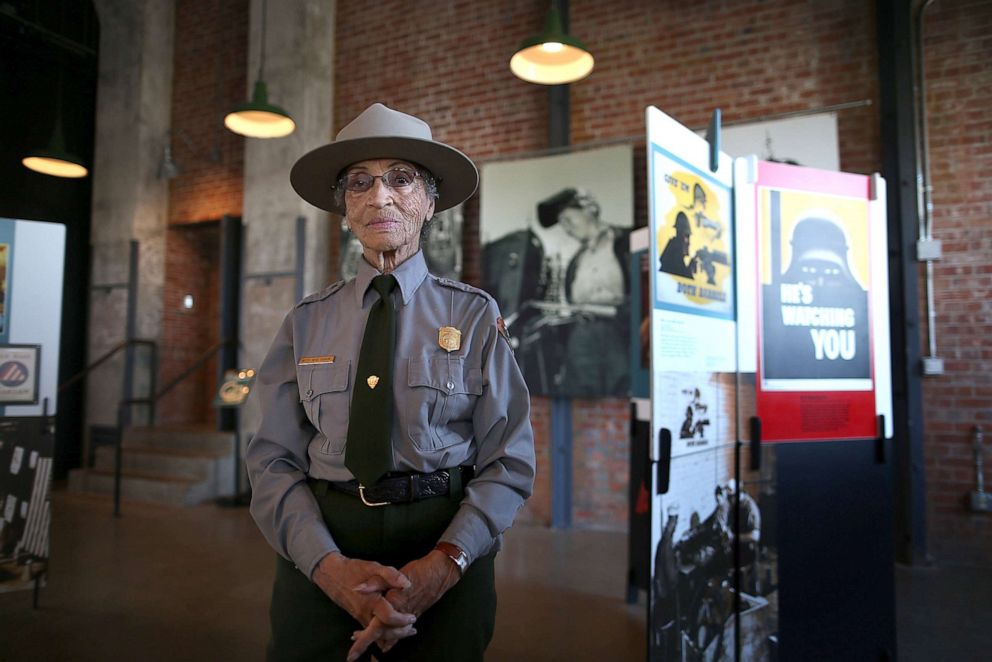 PHOTO: National Park Service ranger Betty Reid Soskin poses for a portrait at the Rosie the Riveter/World War II Home Front National Historical Park on Oct. 24, 2013 in Richmond, Calif.