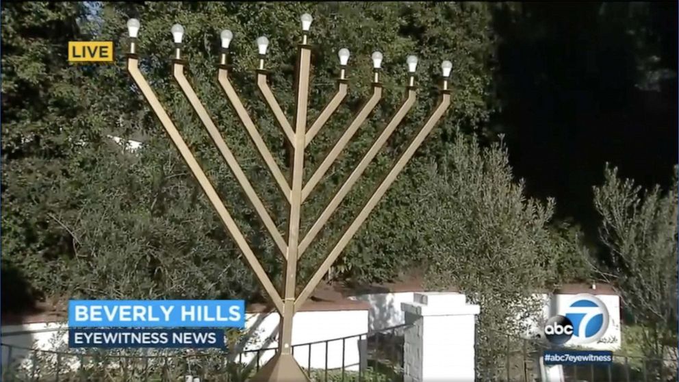 PHOTO: Nazi symbols were carved on a menorah in Beverly Hills, Calif.