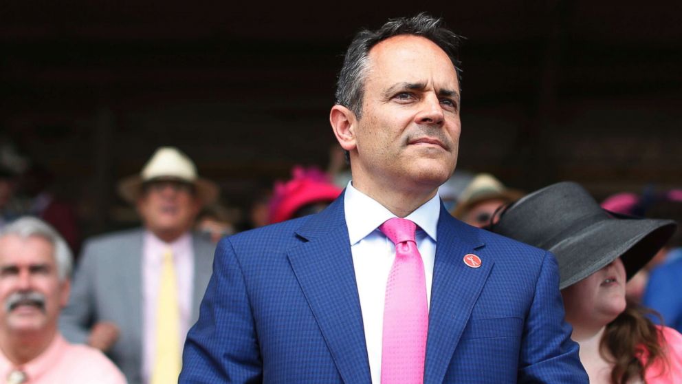 PHOTO: Kentucky Gov. Matt Bevin watches a race before the 144th running of the Kentucky Oaks horse race at Churchill Downs in Louisville, Ky., May 4, 2018. 