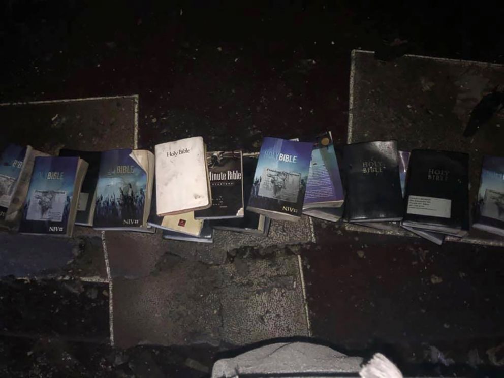 PHOTO: Bibles and books sit unharmed after a fire at Freedom Ministries Church, March 3, 2019, in West Virginia.