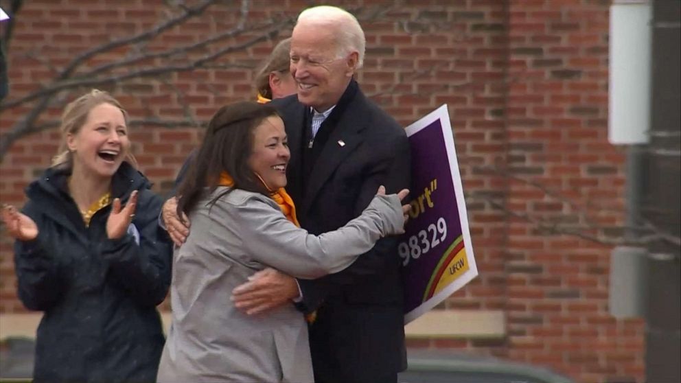 PHOTO: Former Vice President Joe Biden outside of a Stop & Shop in Dorchester, Mass., April 18, 2019. 