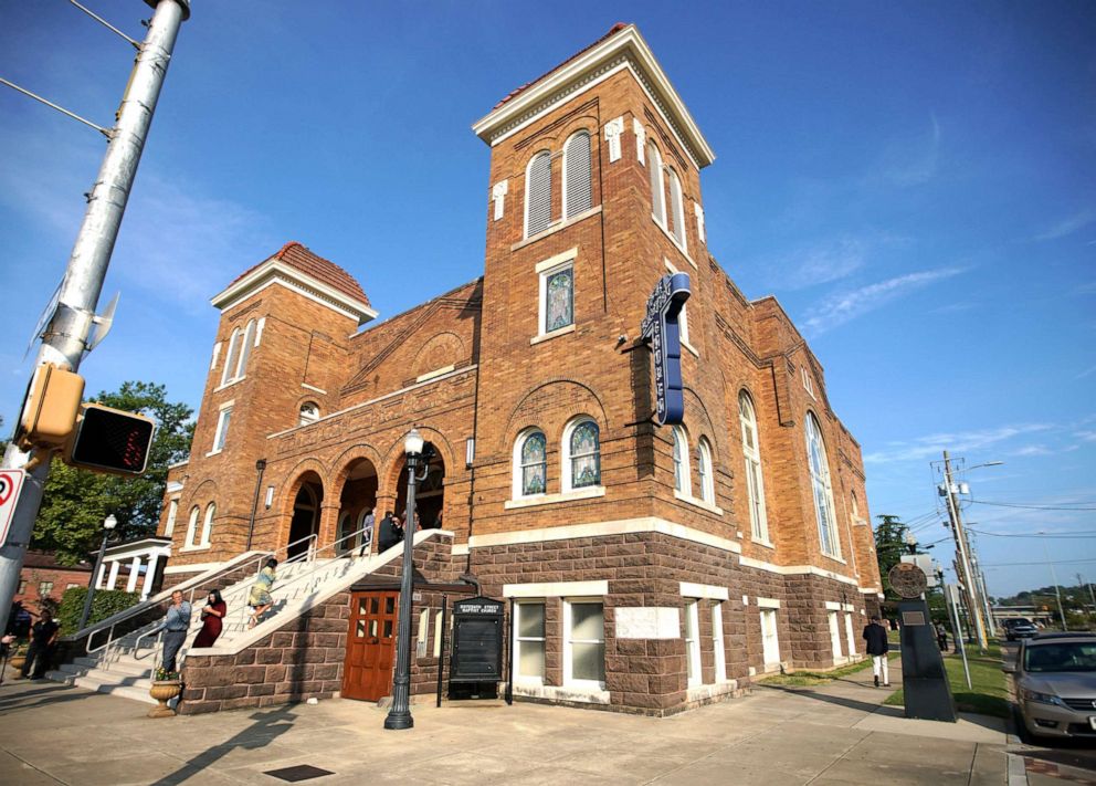 PHOTO: Birminghams 16th St. Baptist church is seen prior to Democratic presidential candidate and former Vice President Joe Biden speaking at the 56th Memorial Observance of the Birmingham Church Bombing in Birmingham, Alabama, Sept. 15, 2019. 