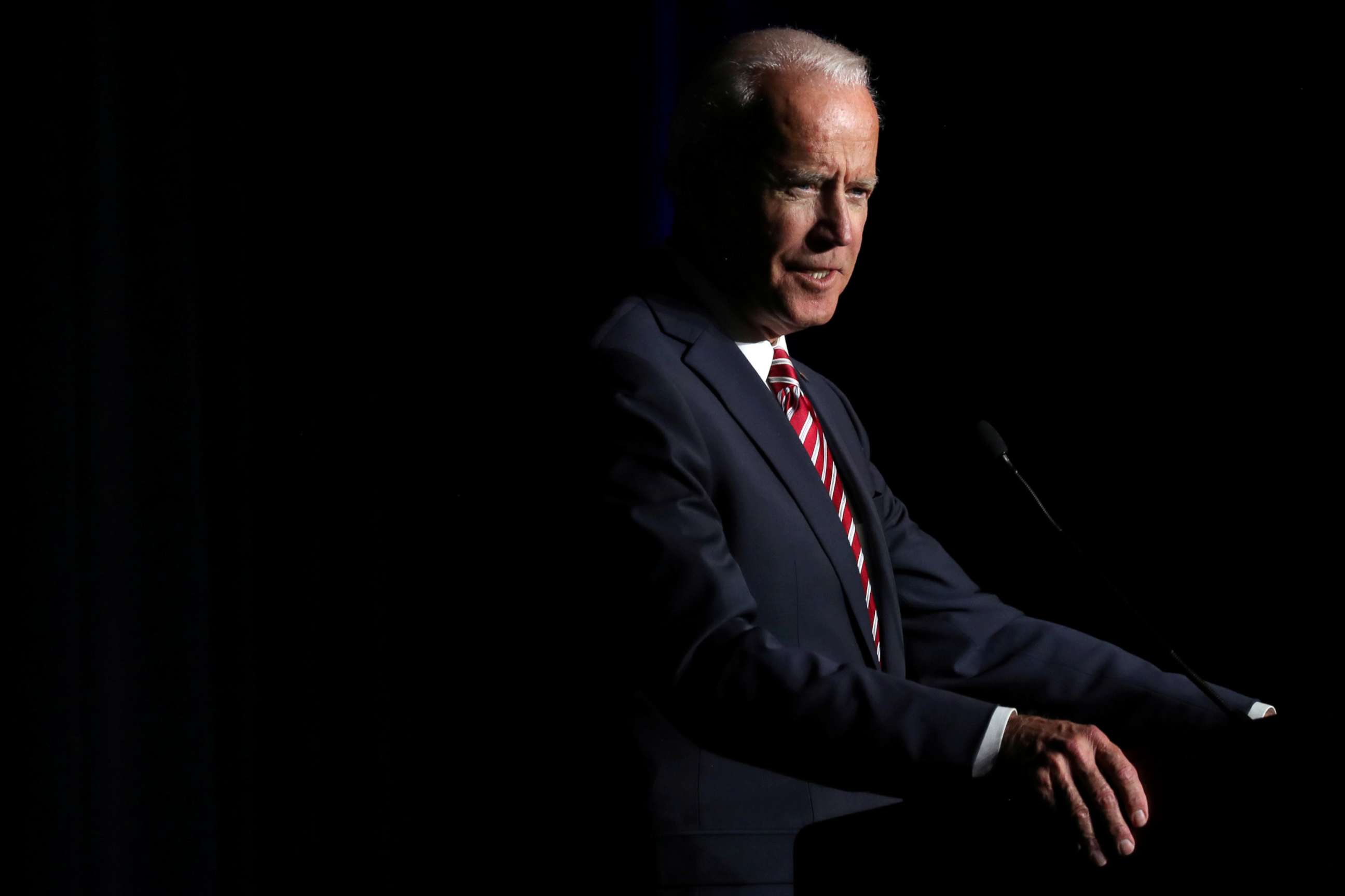PHOTO: Former Vice President Joe Biden delivers remarks at the First State Democratic Dinner in Dover, Del. March 16, 2019. 