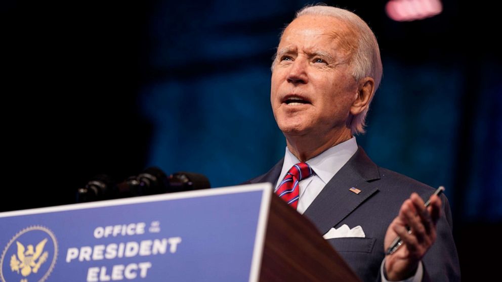 PHOTO: President-elect Joe Biden speaks about jobs at The Queen theater, Dec. 4, 2020, in Wilmington, Del.