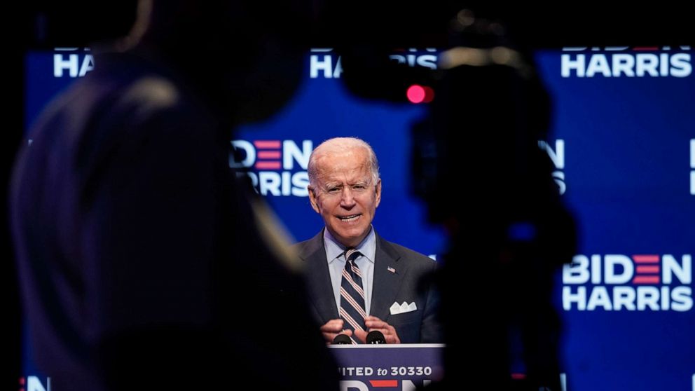 PHOTO: Democratic presidential nominee and former Vice President Joe Biden delivers remarks after a virtual coronavirus briefing with medical professionals on Sept. 16, 2020. in Wilmington, Del.