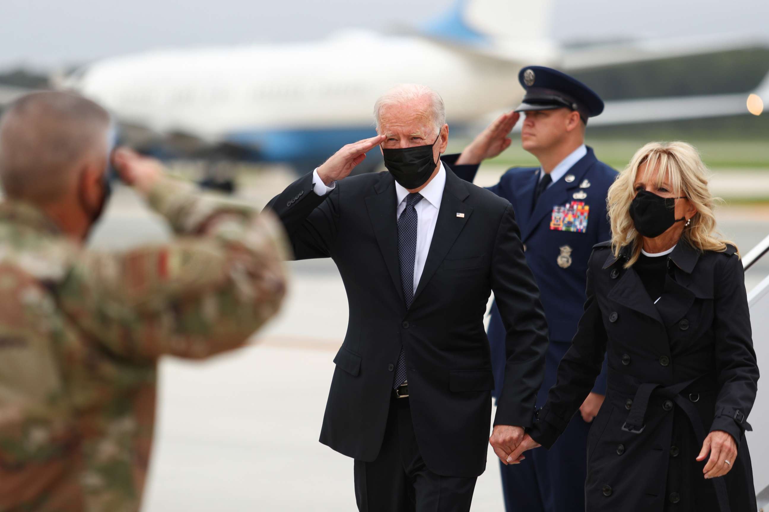 PHOTO: President Joe Biden and first lady Jill Biden arrive at Dover Air Force Base in Dover, Delaware, Aug. 29, 2021.