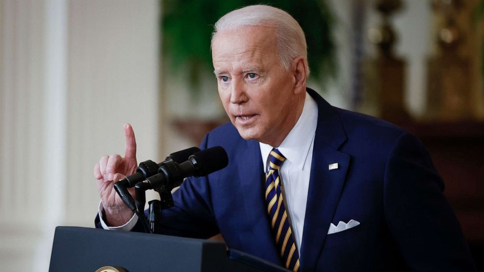 PHOTO: President Joe Biden answers questions during a news conference in the East Room of the White House, Jan. 19, 2022, in Washington, D.C.
