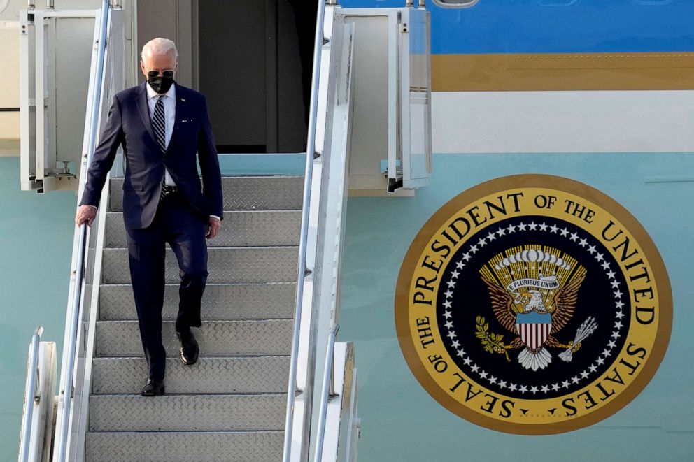 PHOTO: President Joe Biden disembarks Air Force One as he arrives at the Osan Air Base in Pyeongtaek, South Korea, May 20, 2022.