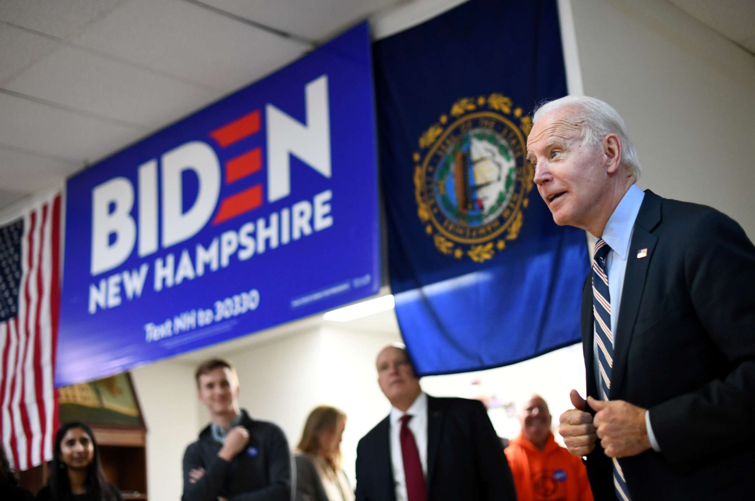 PHOTO: Democratic 2020 U.S. presidential candidate and former Vice President Joe Biden addresses campaign volunteers at a field office in Manchester, New Hampshire, U.S., January 24, 2020.   