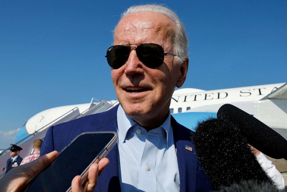 PHOTO: President Joe Biden speaks to the media as he arrives at Joint Base Andrews, Md., July 20, 2022, the day before he tested positive for COVID-19.