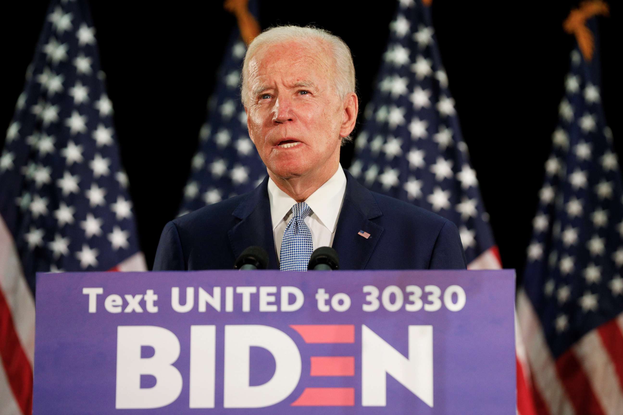 PHOTO: Democratic presidential candidate and former Vice President Joe Biden speaks during a campaign event at Delaware State University in Dover, Del., June 5, 2020.