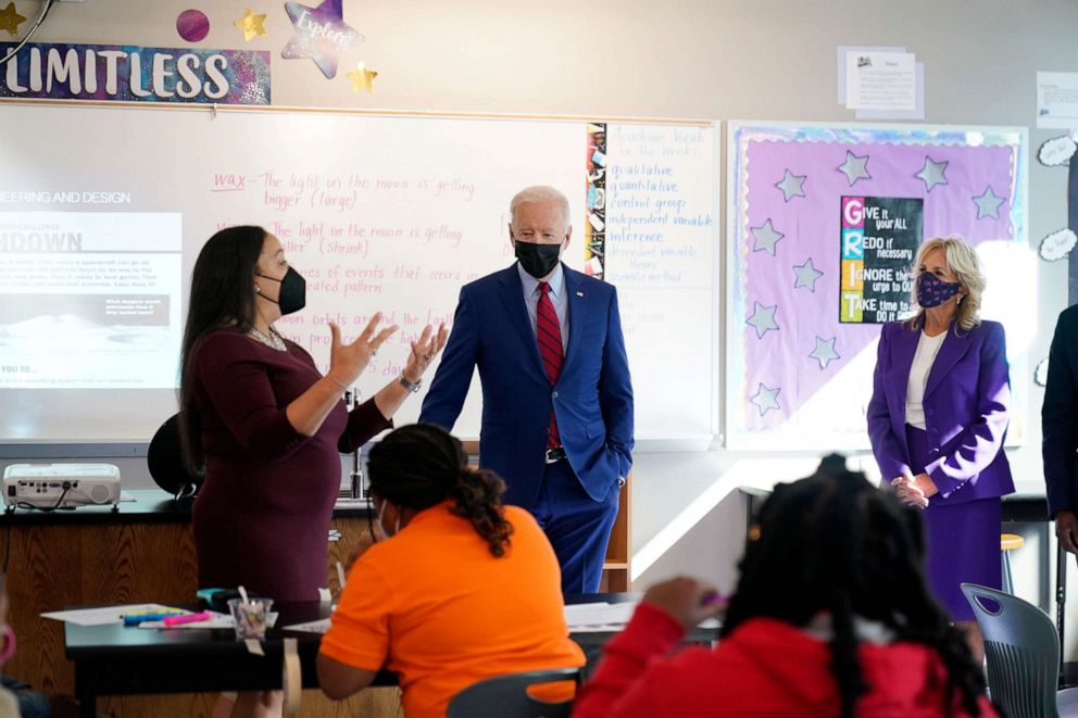 PHOTO: President Joe Biden and first lady Jill Biden tour Brookland Middle School, Sept. 10, 2021, in Washington, D.C.
