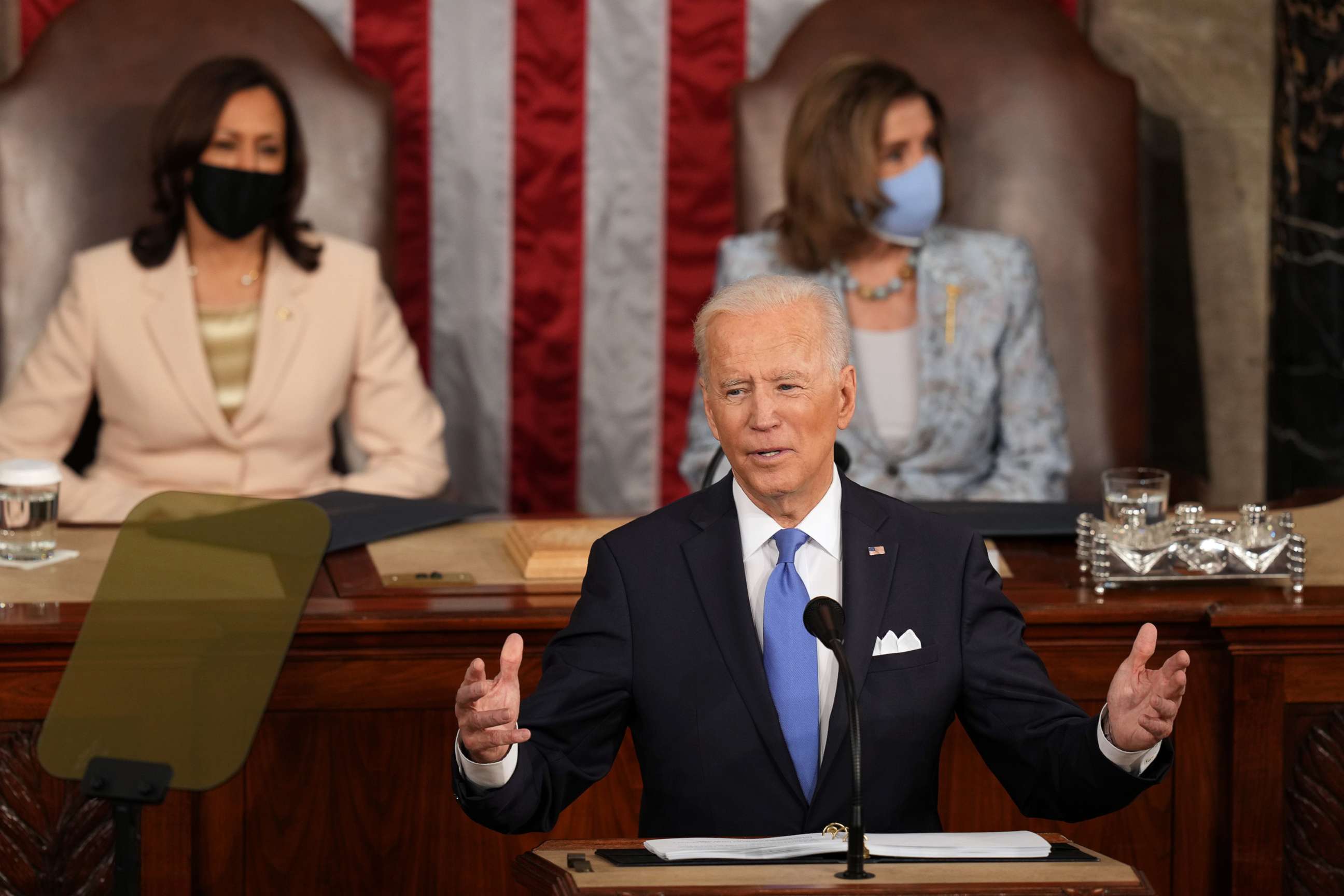 PHOTO: President Joe Biden speaks during a joint session of Congress at the Capitol in Washington, D.C., April 28, 2021. 