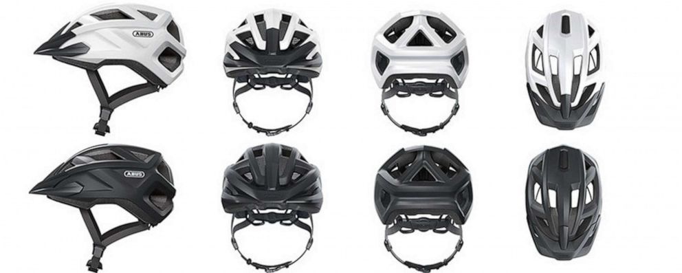 PHOTO: ABUS ACM (MountZ) youth helmets are pictured in velvet black and polar white colors.