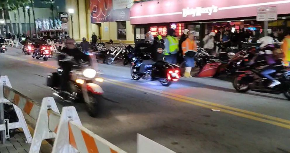 PHOTO: People gather in Daytona Beach, Fla., for the "Bike Week" motorcycle rally.