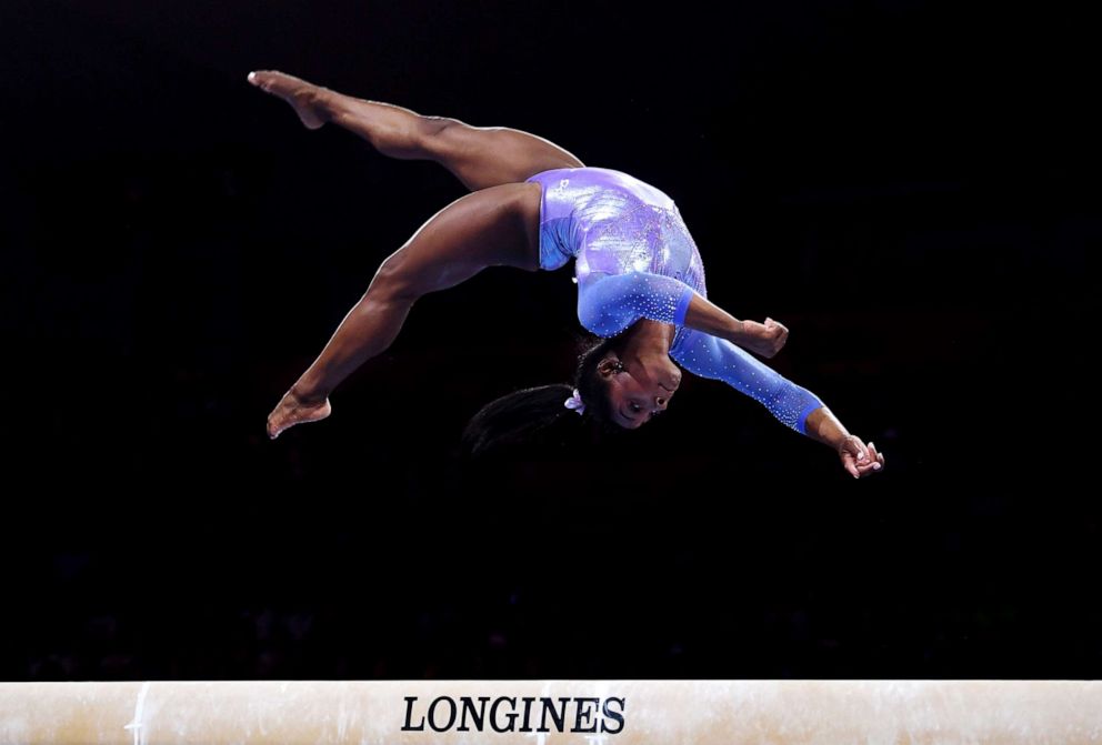 PHOTO: Simone Biles of USA competes on Balance Beam during the Apparatus Finals on Day 10 of the FIG Artistic Gymnastics World Championships, Oct. 13, 2019, in Stuttgart, Germany. 