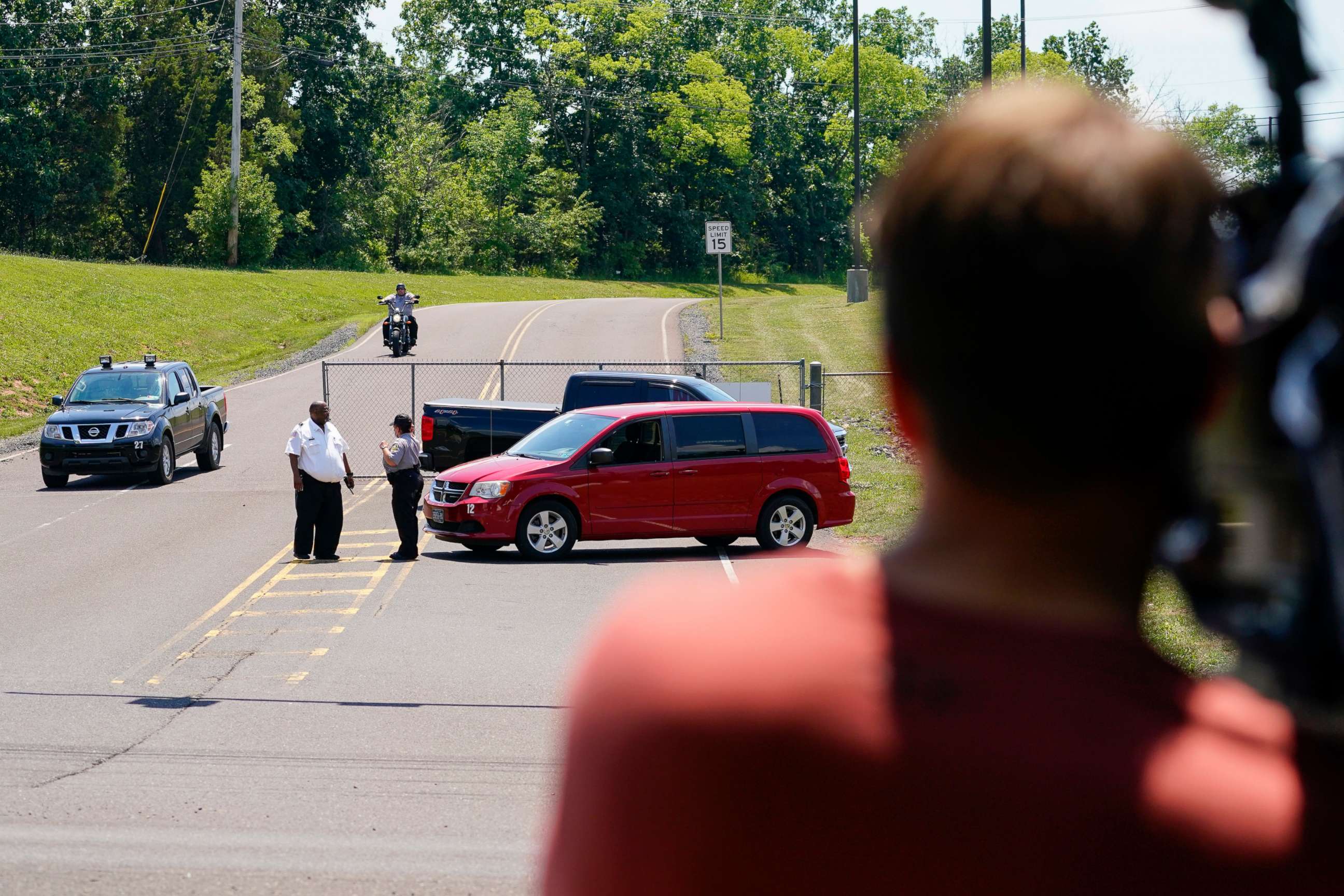 PHOTO: Television camera crews are positioned at an entrance to the State Correctional Institution at Phoenix in Collegeville, Pa., June 30, 2021.