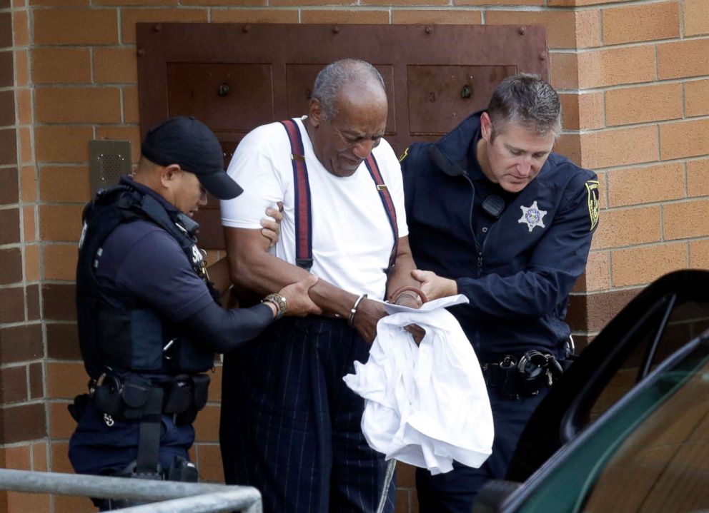 PHOTO: Bill Cosby is escorted out of the Montgomery County Correctional Facility, Sept. 25, 2018, in Eagleville, Pa., following his sentencing to a three-to-10-year prison sentence for sexual assault.
