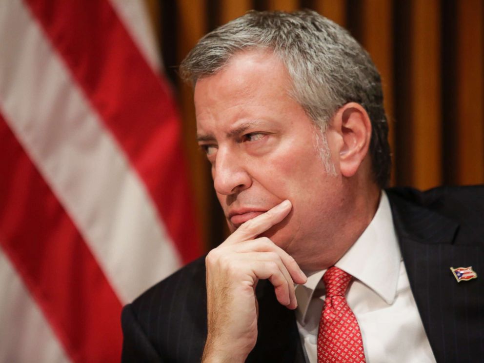PHOTO: New York City Mayor Bill de Blasio listens a question during a press conference about security issues for the marathon on Nov. 3, 2017 in New York.