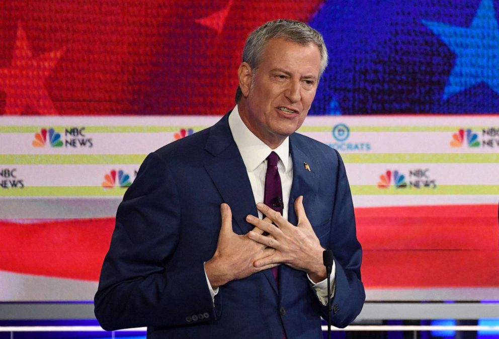 PHOTO: Bill de Blasio participates in the first Democratic primary debate hosted by NBC News at the Adrienne Arsht Center for the Performing Arts in Miami, Florida, June 26, 2019.