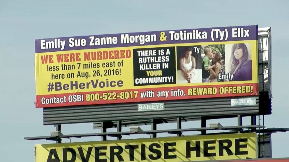 PHOTO: A grieving mother has arranged to have this billboard on display near the site where her murdered daughter was found in 2016. 