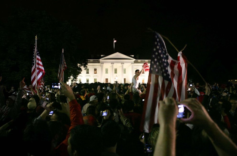 PHOTO: Thousands gathered in front of the White House in Washington, D.C. on May 2, 2011 to celebrate after President Barack Obama addressed the world to announce that Osama Bin Laden was killed during a raid in Pakistan. 