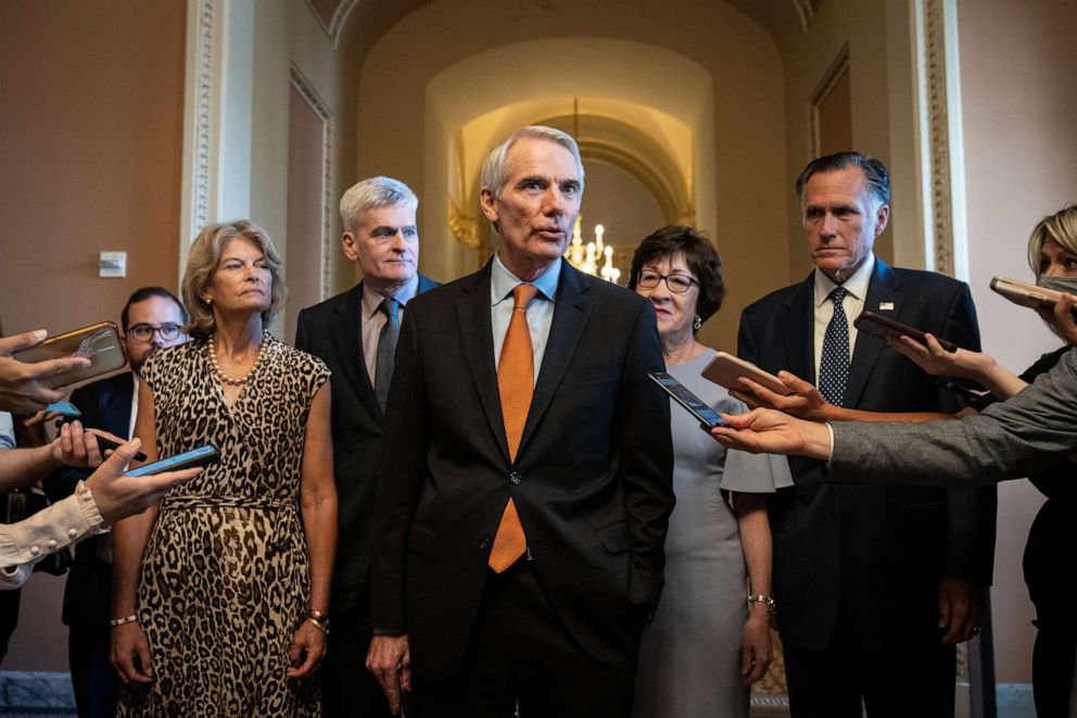 PHOTO: WASHINGTON, DC - JULY 28: The lead GOP negotiators on the bipartisan infrastructure legislation told reporters that they now have an agreement with Senate Democrats on the major issues of the bill. 