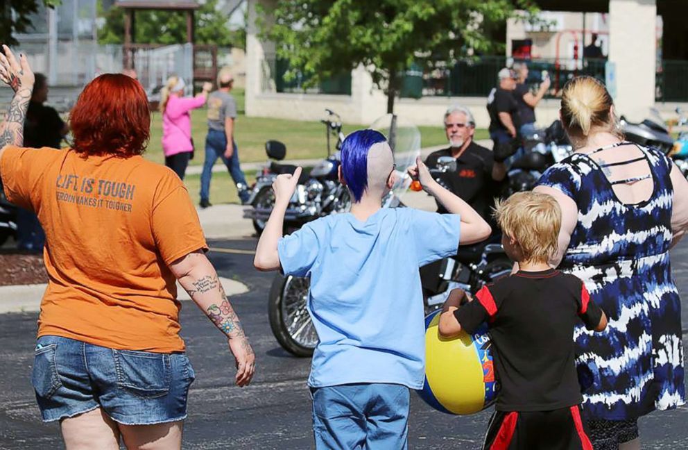 PHOTO: Hundred of strangers showed up for the 10th birthday party for Thomas, a boy who has autism on July 15, 2018, in Slinger, Wis.