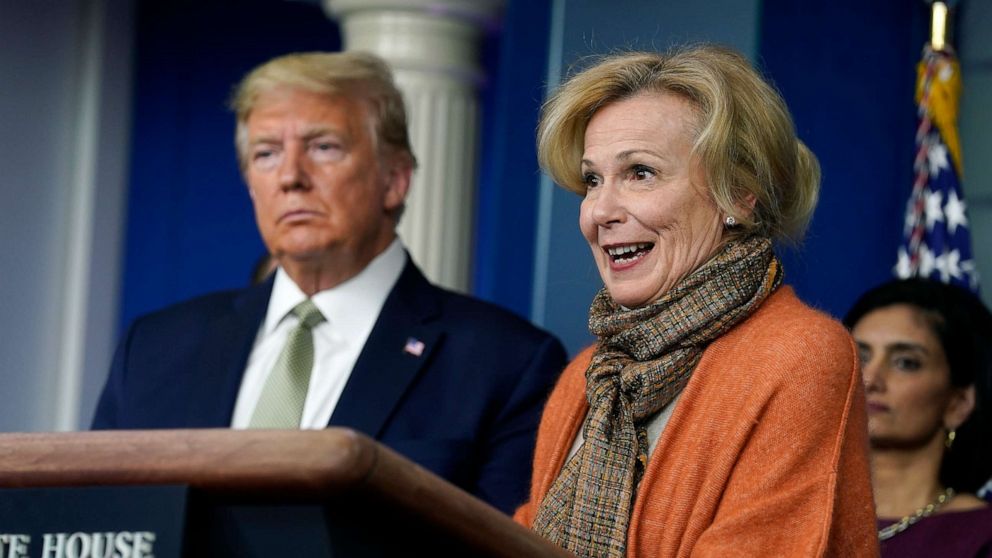 PHOTO: President Donald Trump listens as Dr. Deborah Birx, White House coronavirus response coordinator, speaks during a press briefing with the coronavirus task force, at the White House, March 17, 2020.