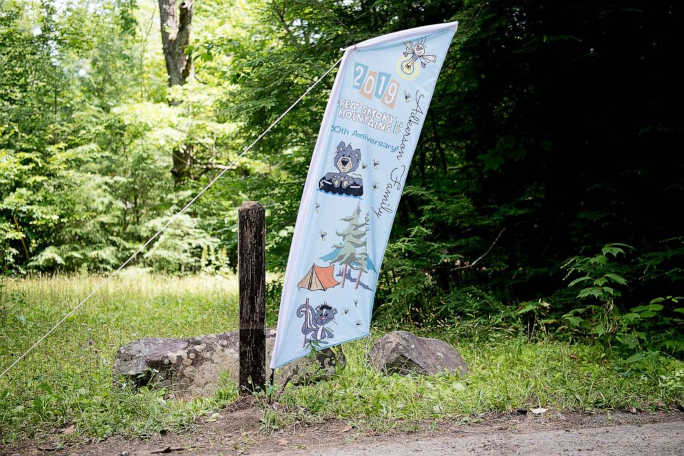 PHOTO: A banner welcomes family members to the picnic at Elkmont Campground in Great Smoky Mountain National Park, Tenn., June 15, 2019. 