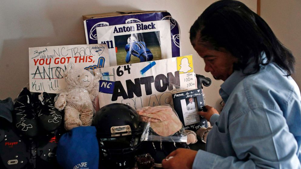 PHOTO: In this Jan. 28, 2019 file photo, Jennell Black, mother of Anton Black, looks at a collection of her son's belongings at her home in Greensboro, Md.