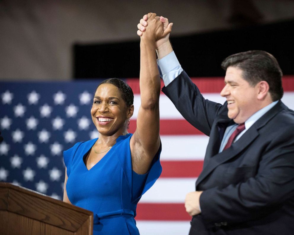 PHOTO: Rep. Juliana Stratton joins Democratic candidate J.B. Pritzker as his running mate seeking the office of governor of Illinois during a press conference in Chicago, Aug. 10, 2017.