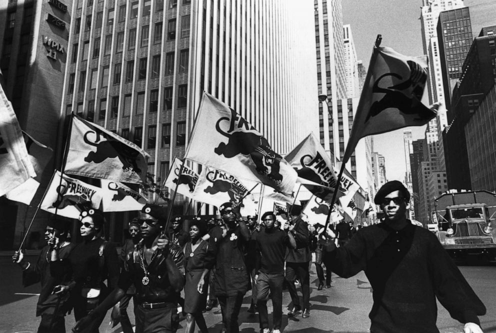 PHOTO: The Black Panthers march in protest of the trial of co-founder Huey P. Newton in Oakland, California.