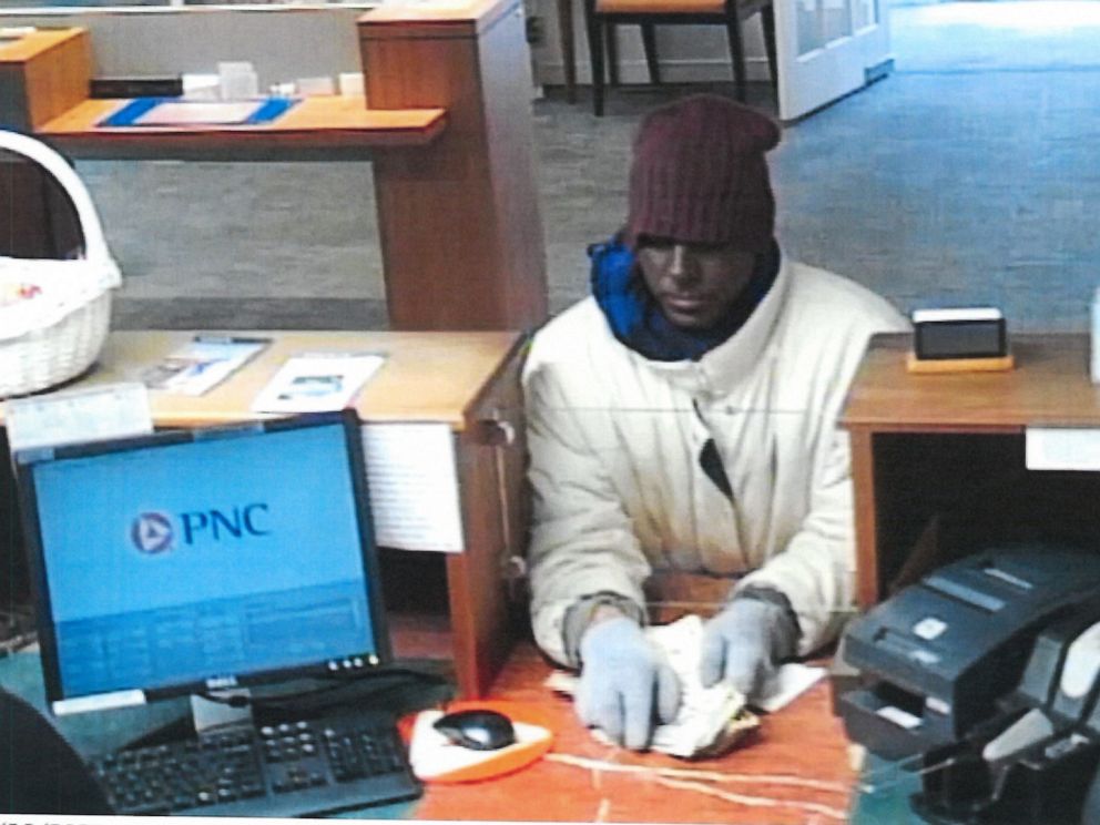 PHOTO: A surveillance image of a white man committing a robbery while wearing blackface at the PNC Bank in Perryville, Md., Jan. 28, 2020.