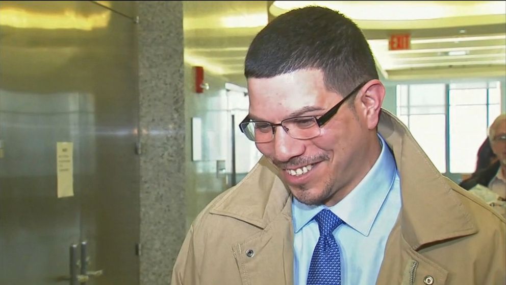 PHOTO: Bladimil Arroyo smiles while talking to the press after he was released from prison on Feb. 22, 2019, after Brooklyn prosecutors found that his confession to a 2001 murder was false.