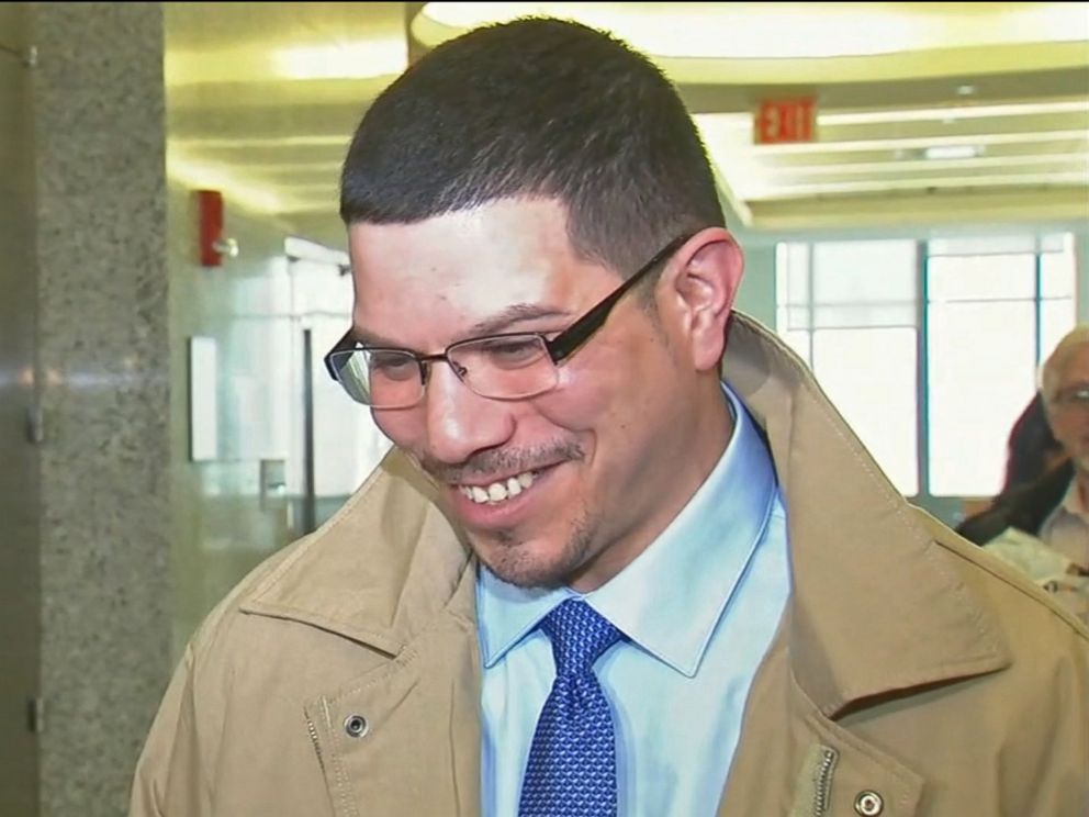 PHOTO: Bladimil Arroyo smiles while talking to the press after he was released from prison on Feb. 22, 2019, after Brooklyn prosecutors found that his confession to a 2001 murder was false.