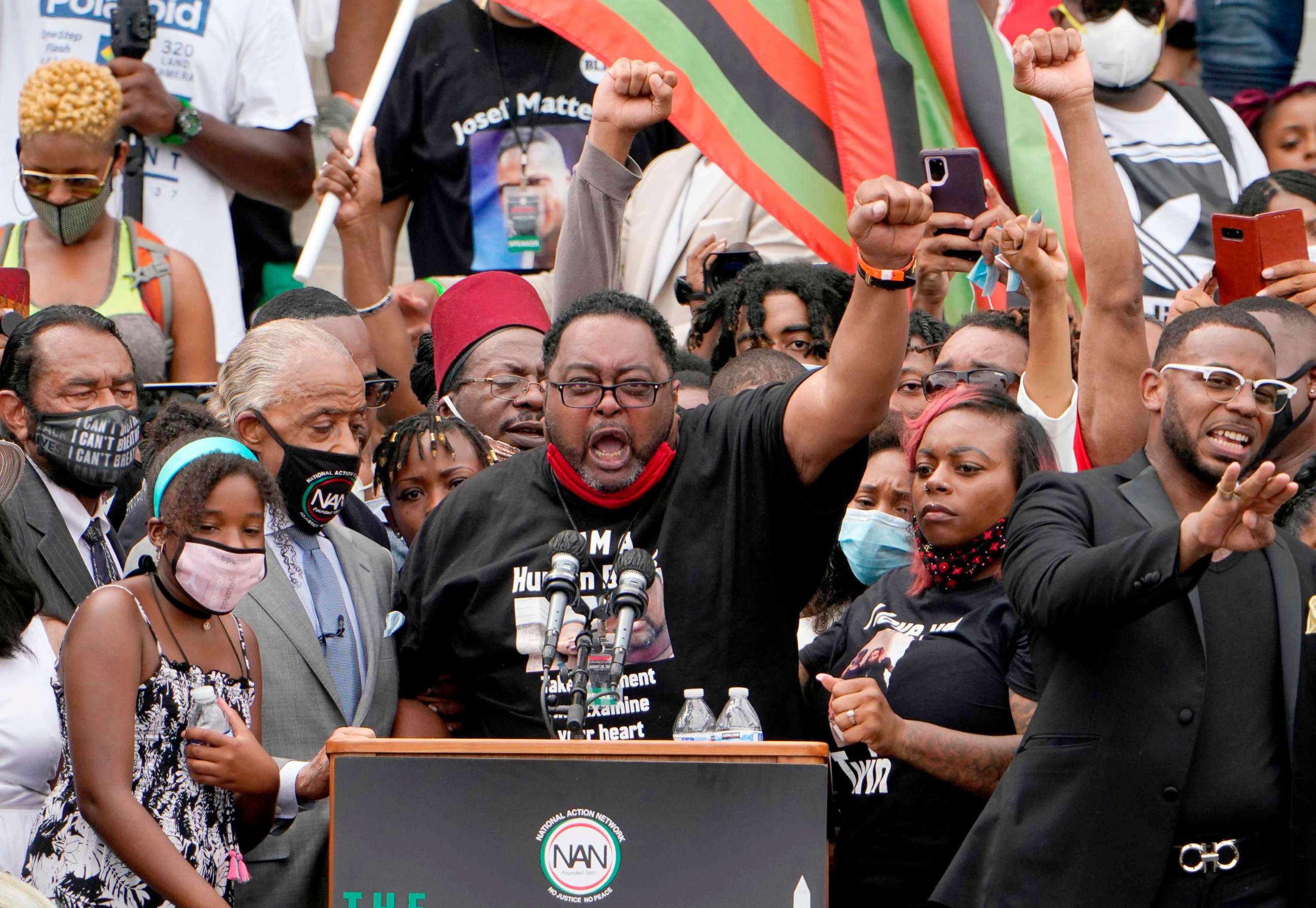 PHOTO: Jacob Blake Sr., father of Jacob Blake, Jr., speaks at the Lincoln Memorial during the "Commitment March: Get Your Knee Off Our Necks" protest against racism and police brutality, Aug. 28, 2020, in Washington D.C.