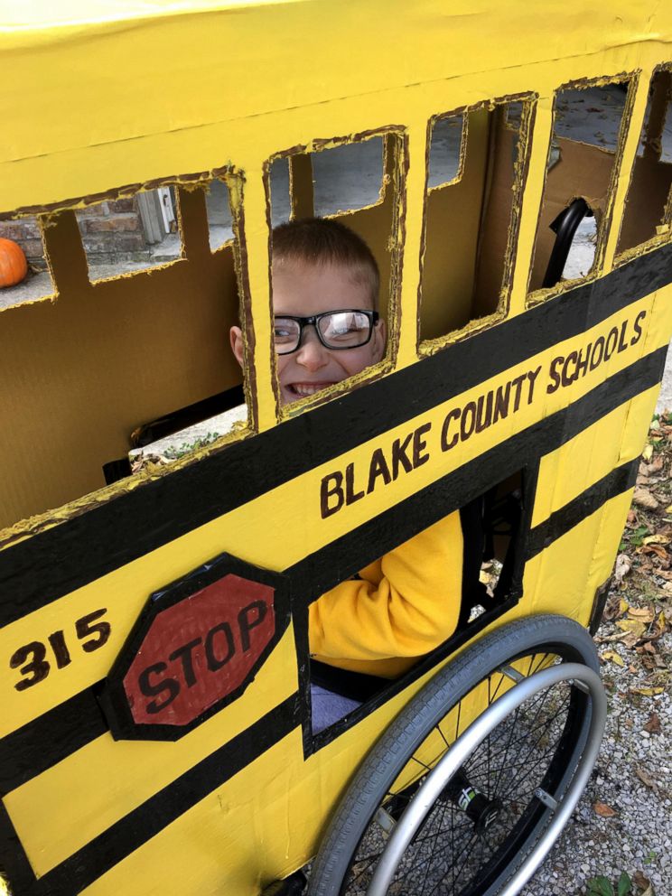 PHOTO: Blake Mompher, 5, shows off his school-bus Halloween costume.
