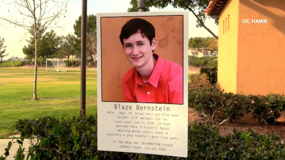 PHOTO: Blaze Bernstein, a pre-med student at the University of Pennsylvania, failed to return to his parents' home in Foothill Ranch after going to nearby Borrego Park with a friend, said Carrie Braun, a spokeswoman for the Sheriff's Department.