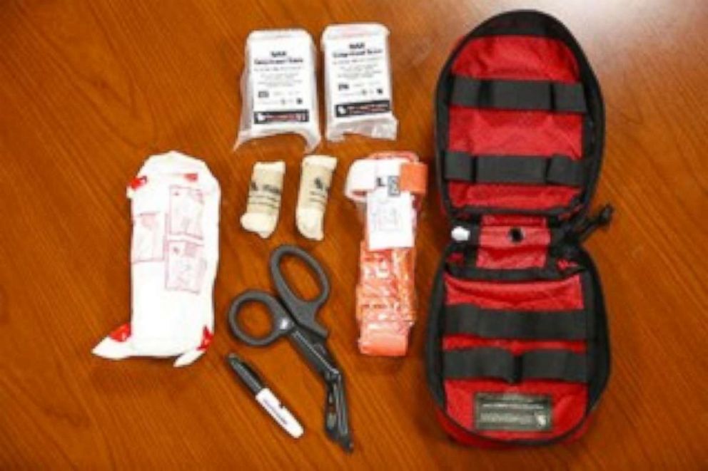 PHOTO: The contents of a bleeding-control kit are seen in this undated photo.