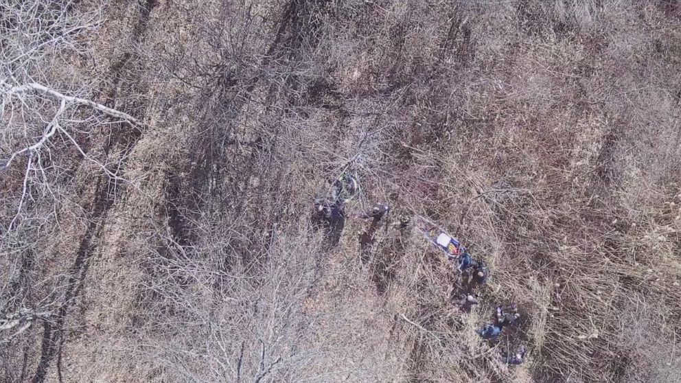 PHOTO: In this screen grab taken from drone footage, the rescue of a blind hiker is shown.