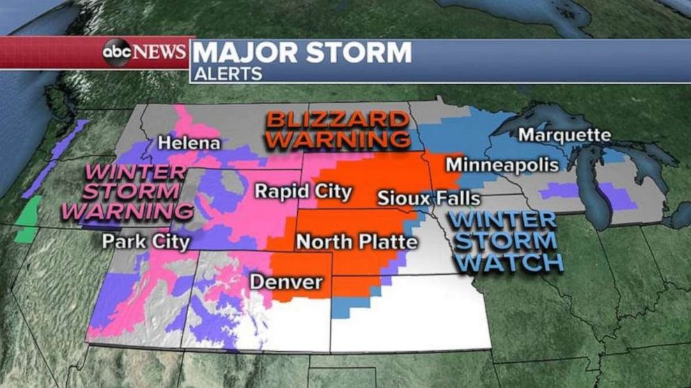 PHOTO: A blizzard warning stretches through much of the Northern and Central Plains on Wednesday.