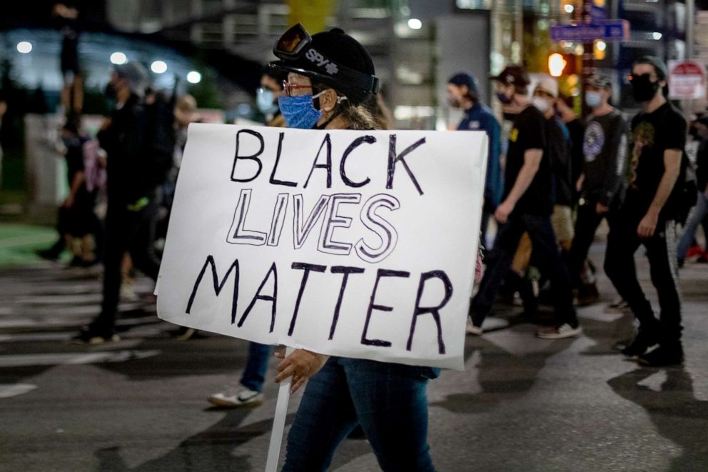 PHOTO: A protester holds a "Black Lives Matter" sign during a demonstration in Rochester, New York, Sept. 4, 2020.