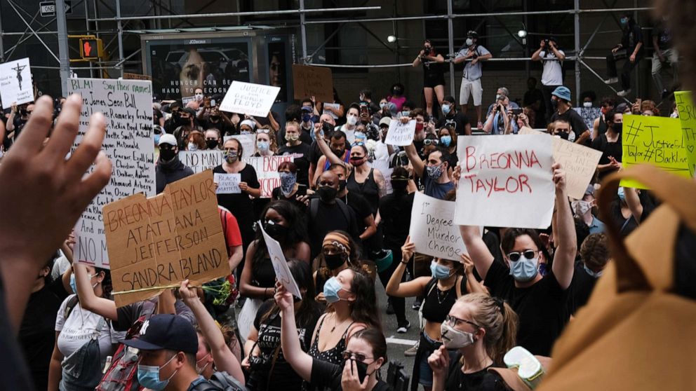 PHOTO: Protesters gather to protest the recent death of George Floyd on May 29, 2020 in New York City.