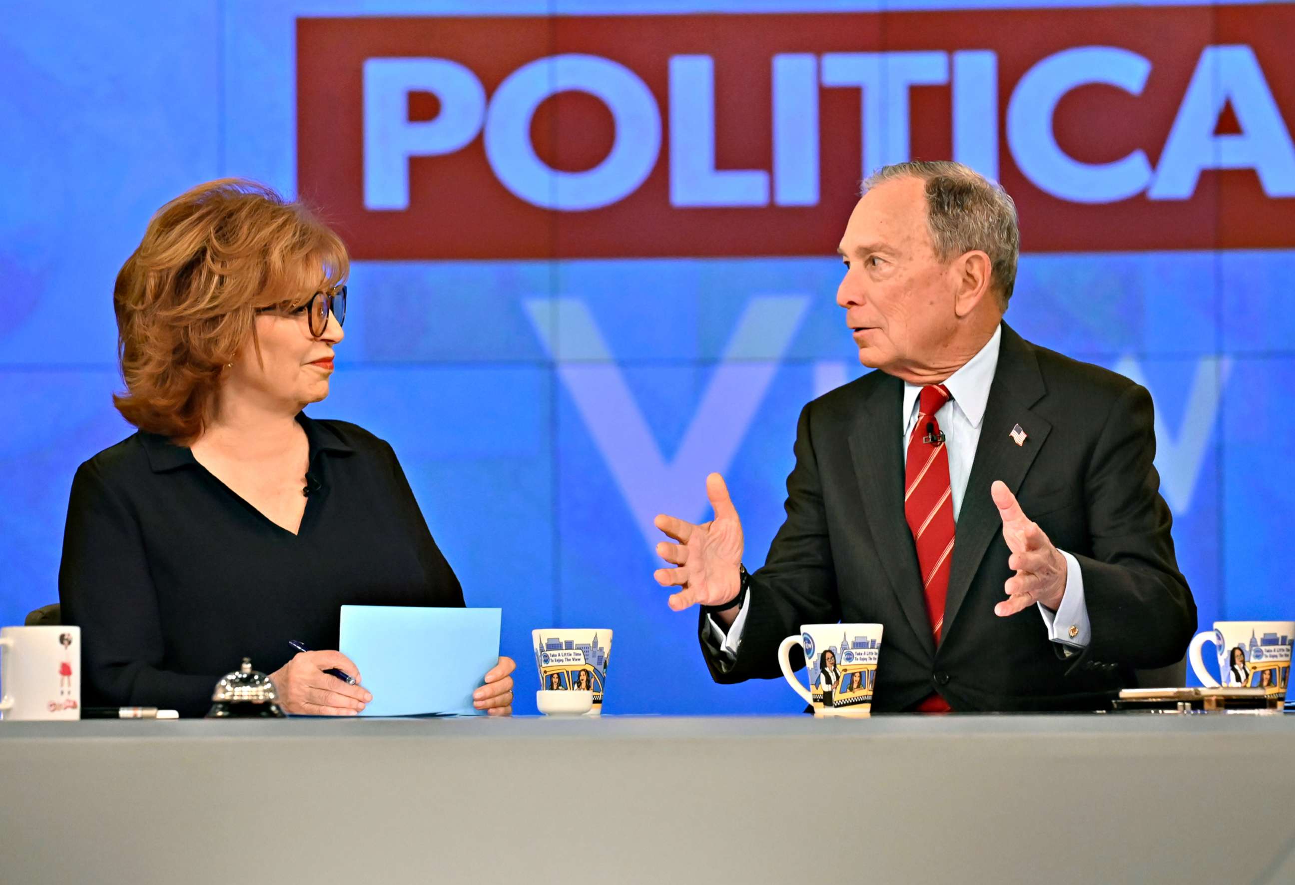 PHOTO: Presidential candidate Michael Bloomberg discusses his unconventional campaign strategy on "The View" as co-host Joy Behar listens, Jan. 15, 2020.